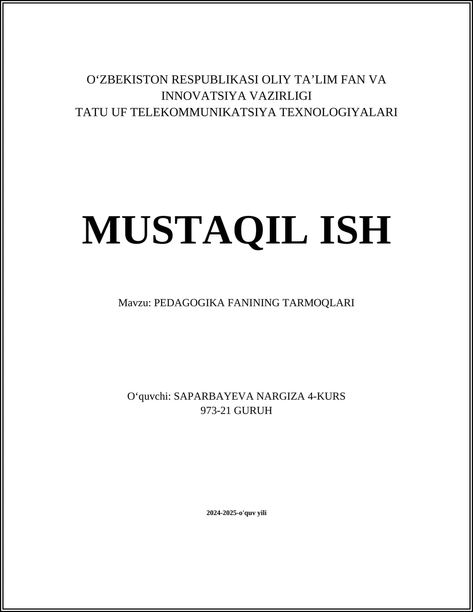 PEDAGOGIKA FANINING TARMOQLARI 1
