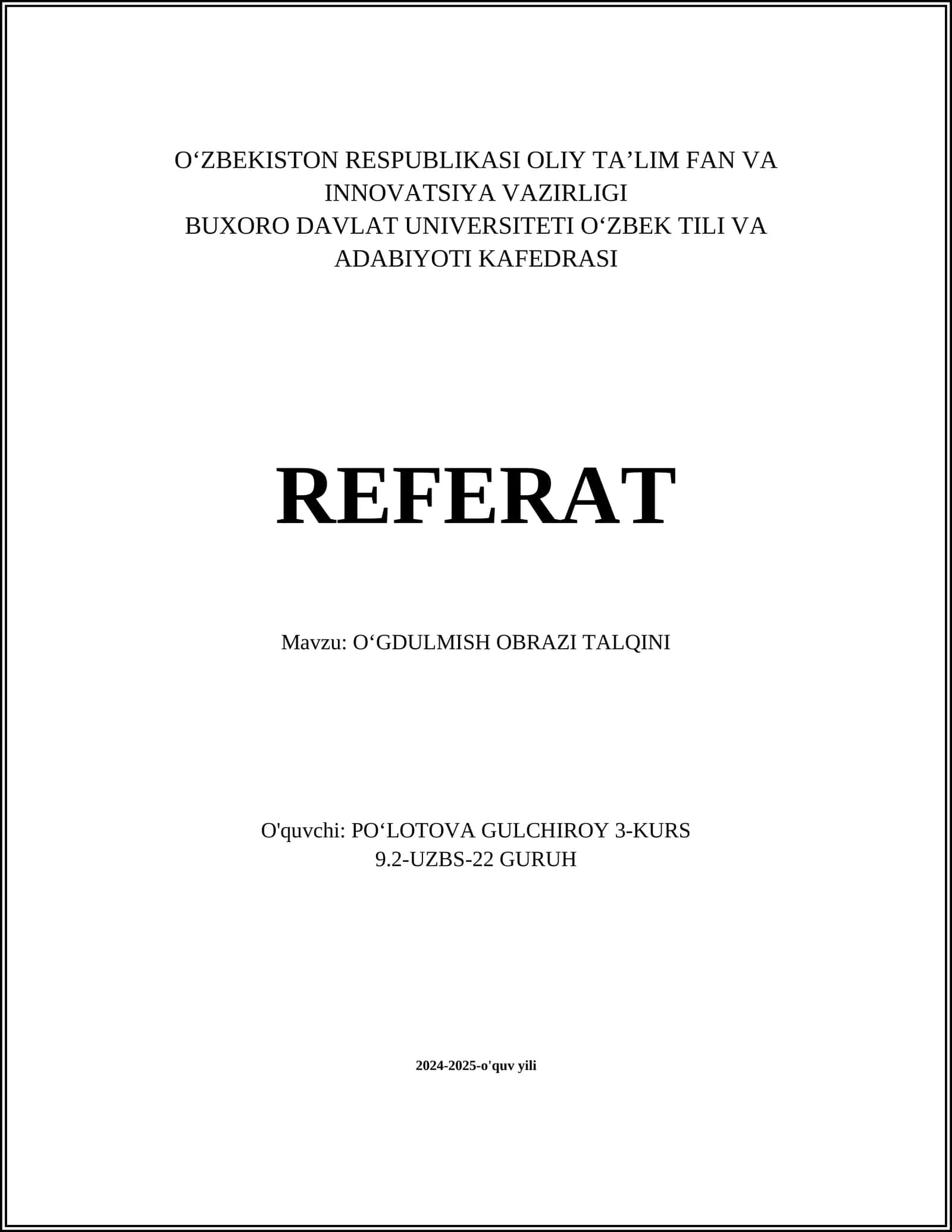 Oʻgʻdulmish obrazi tahlili 1
