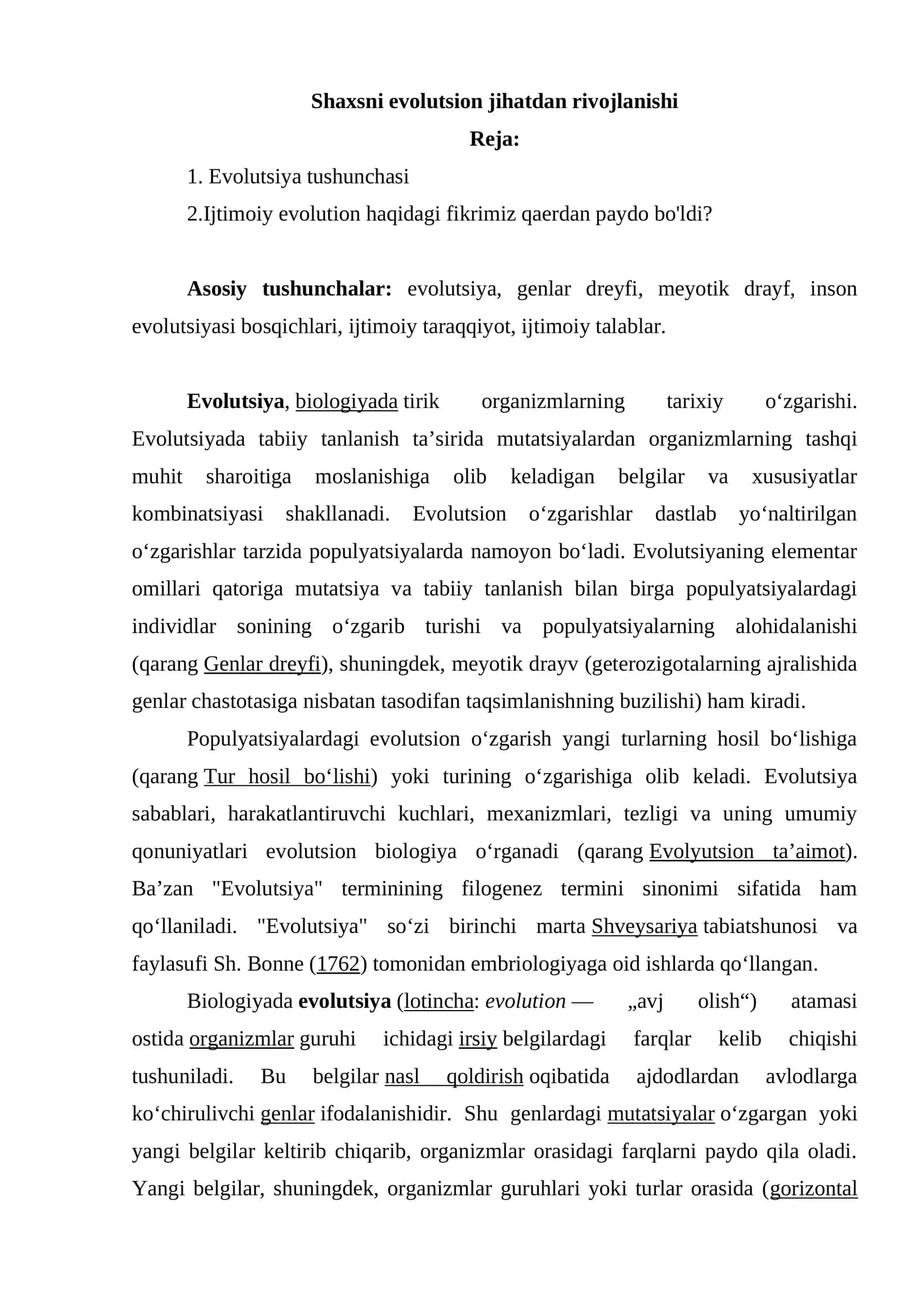 Shaxsni evolutsion jihatdan rivojlanishi 1