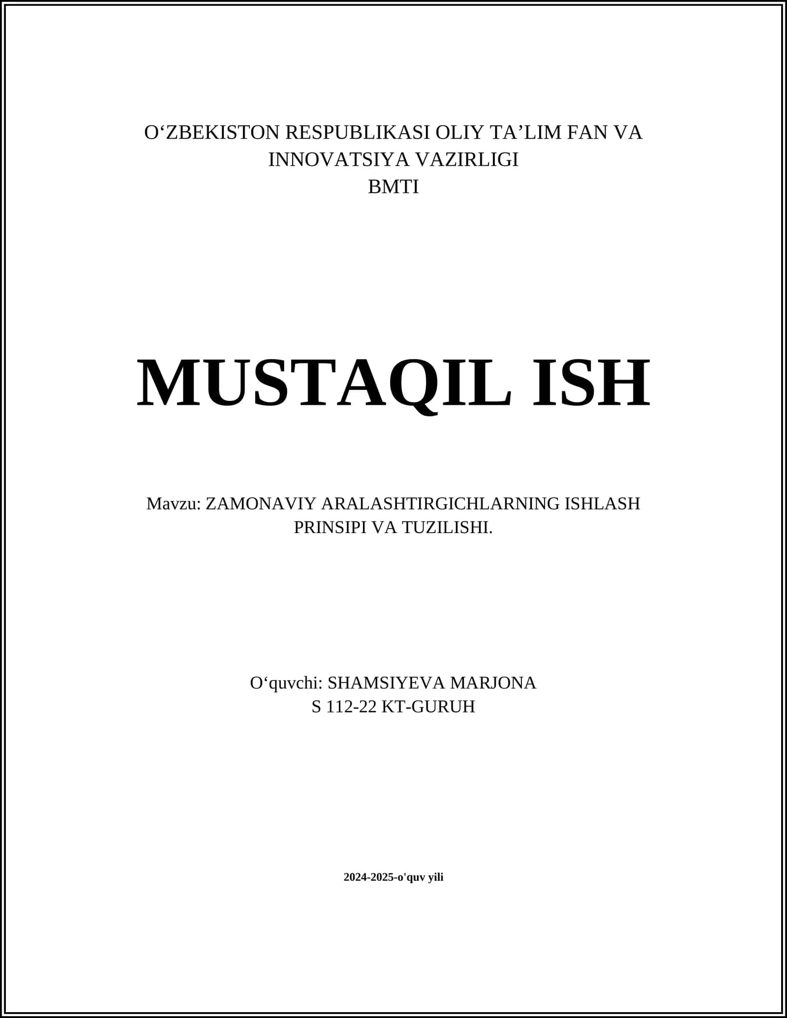 ZAMONAVIY ARALASHTIRGICHLARNING ISHLASH PRINSIPI VA TUZILISHI 1