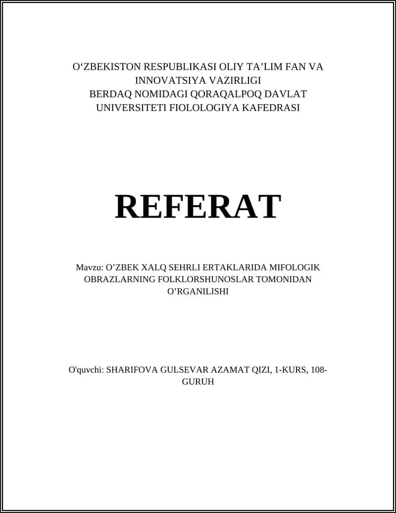 O'zbek xalq sehrli ertaklarida mifologik obrazlarning folklorni o'rganilishi 1