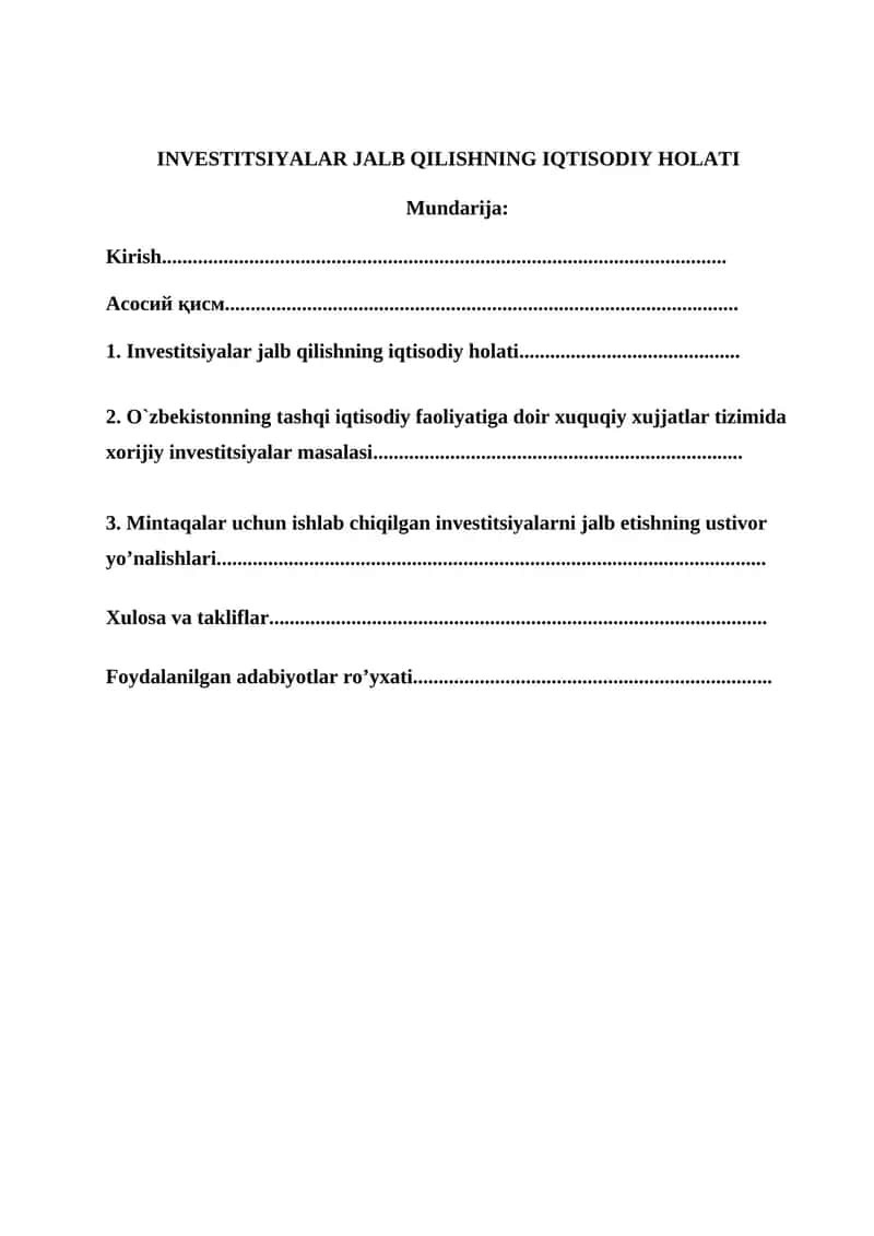 INVESTITSIYALAR JALB QILISHNING IQTISODIY HOLATI 1