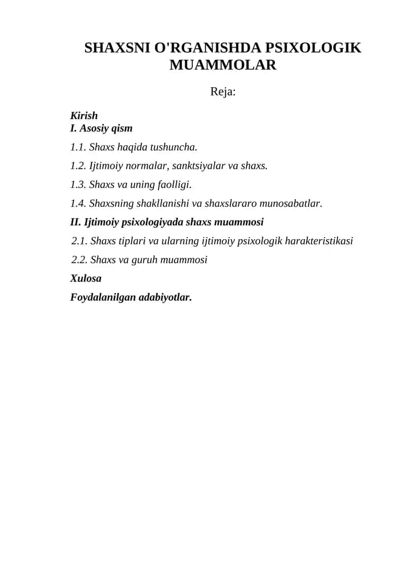 SHAXSNI O'RGANISHDA PSIXOLOGIK MUAMMOLAR 1