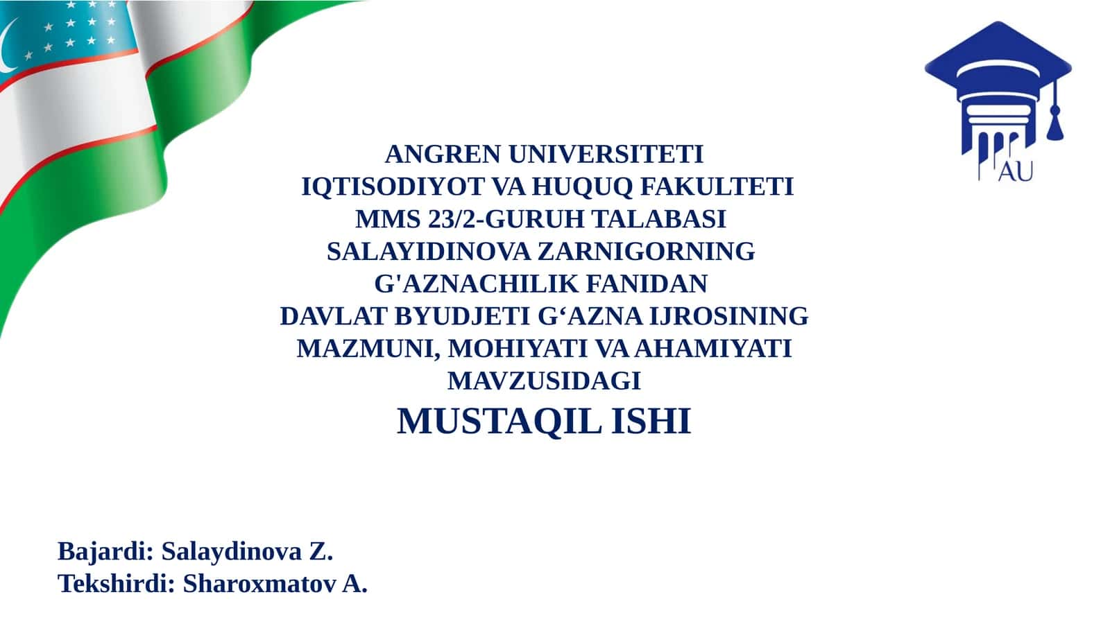 Mavzu: Davlat byudjeti g‘azna ijrosining mazmuni, mohiyati va ahamiyati 1