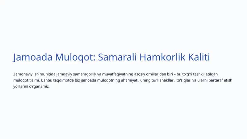 Jamoada Muloqot: Samarali Hamkorlik Kaliti 1