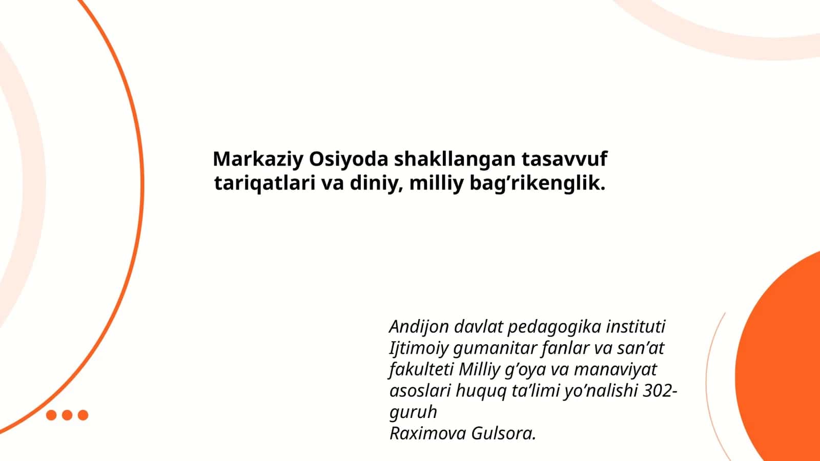 Markaziy Osiyoda shakllangan tasavvuf tariqatlari va diniy, milliy bagʼrikenglik 1