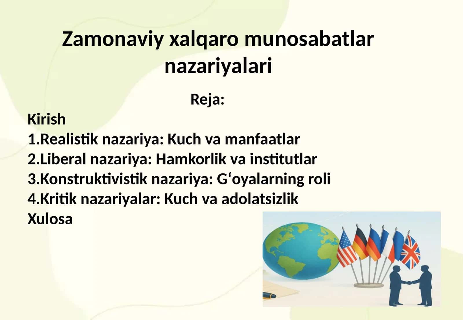 Zamonaviy xalqaro munosabatlar nazariyalari 1
