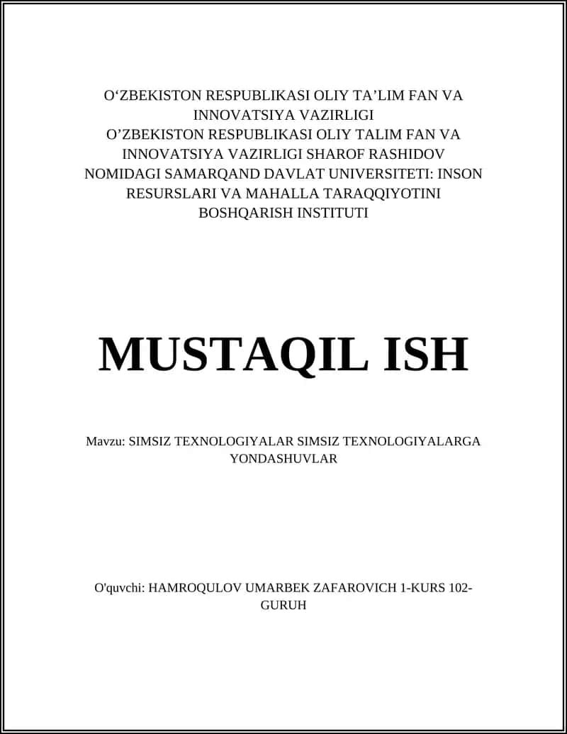 SIMSIZ TEXNOLOGIYALAR SIMSIZ TEXNOLOGIYALARGA YONDASHUVLAR 1