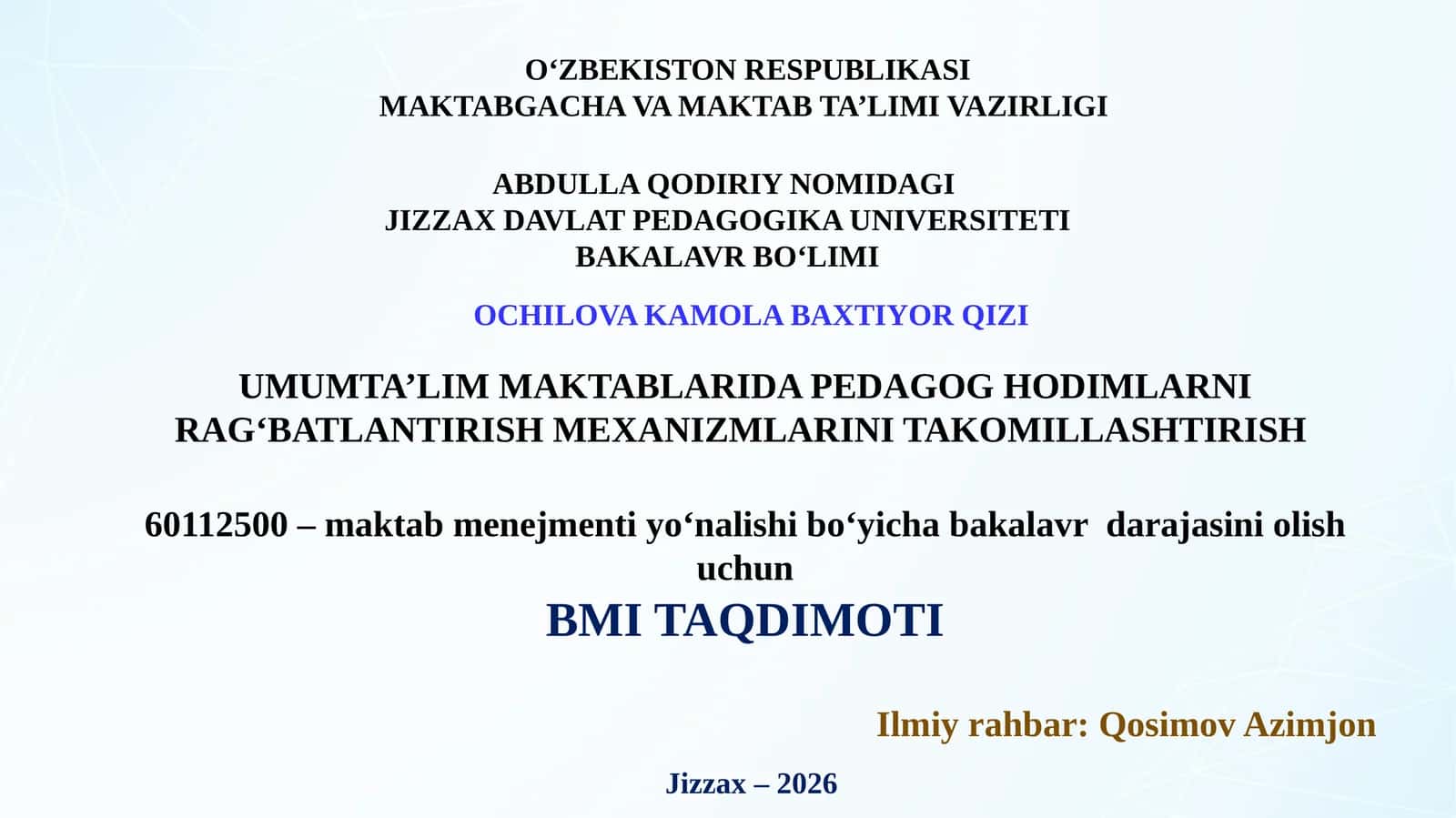 UMUMTA'LIM MAKTABLARIDA PEDAGOG'HODIMLARNI RAG'BATLANTIRISH MEXANIZMLARINI TAKOMILLASHTIRISH 1