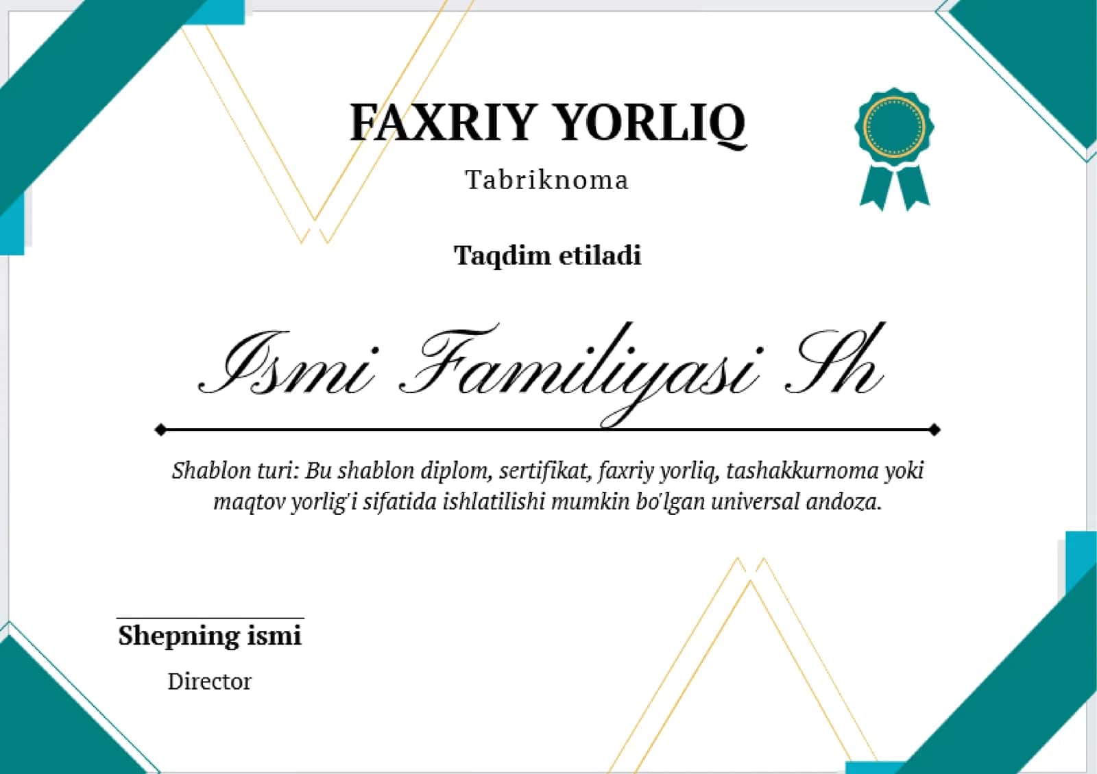Faxriy Yorliq 1