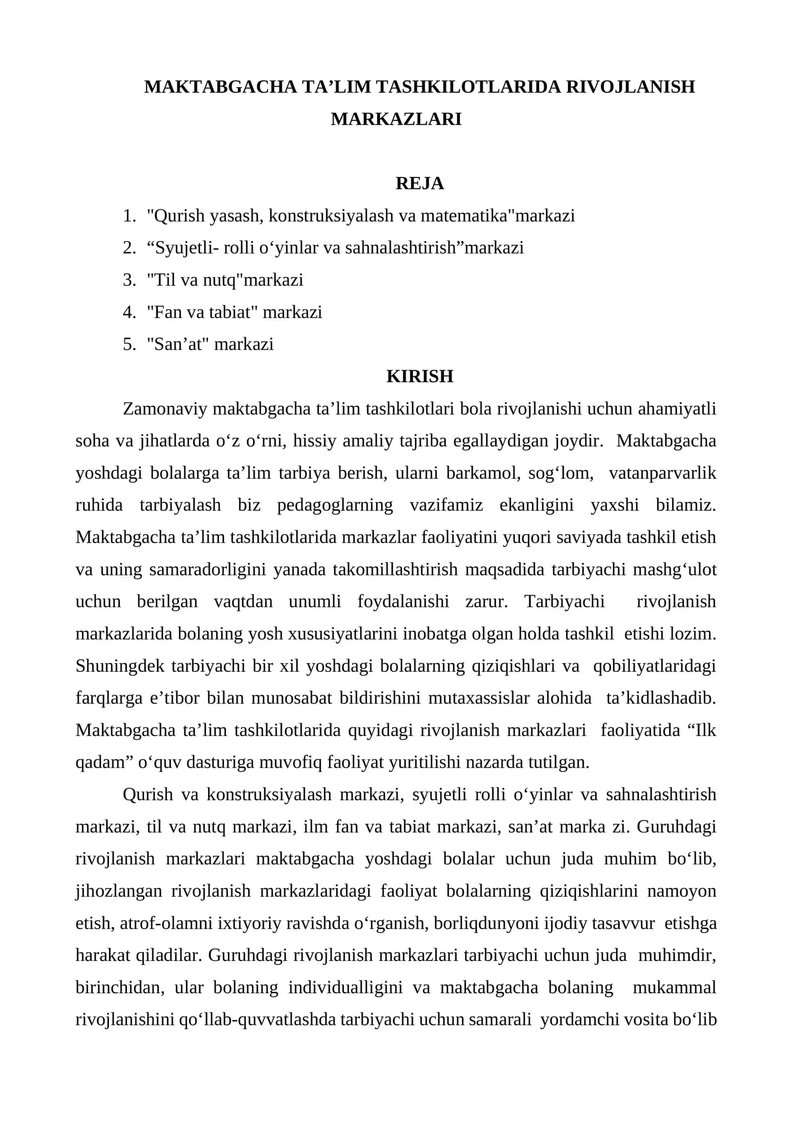 Maktabgacha ta’lim tashkilotlarida rivojlanish markazlari 1