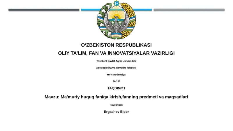 Ma'muriy Huquq Faniga Kirish 1