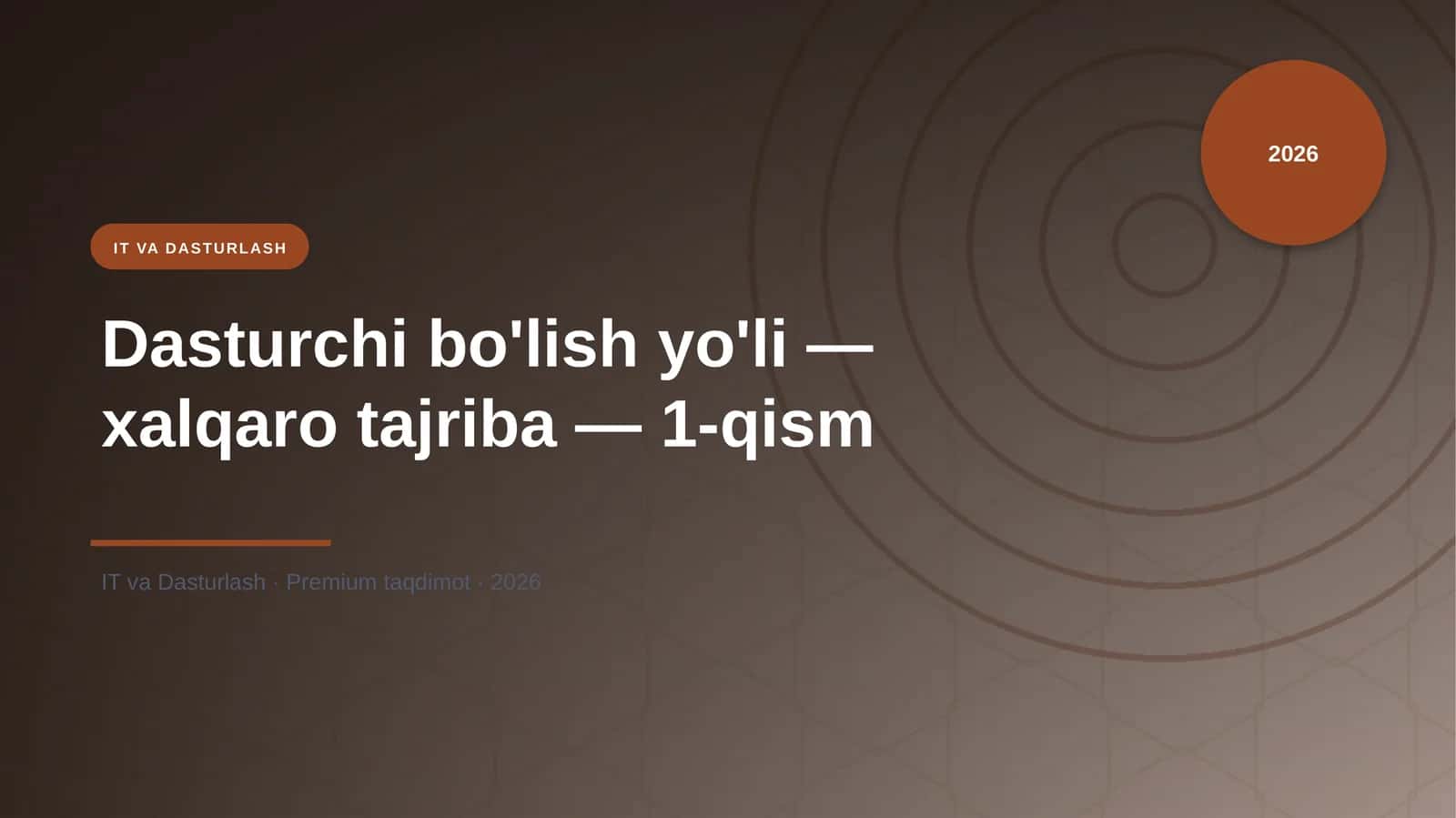 Dasturchi bo'lish yo'li — xalqaro tajriba — 1-qism 1