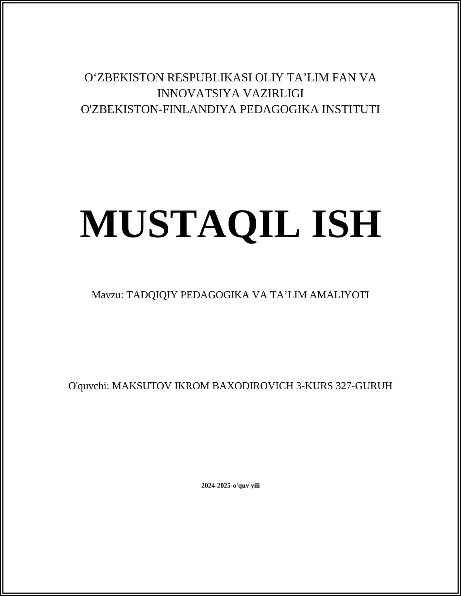 TADQIQIY PEDAGOGIKA VA TAʼLIM AMALIYOTI 1