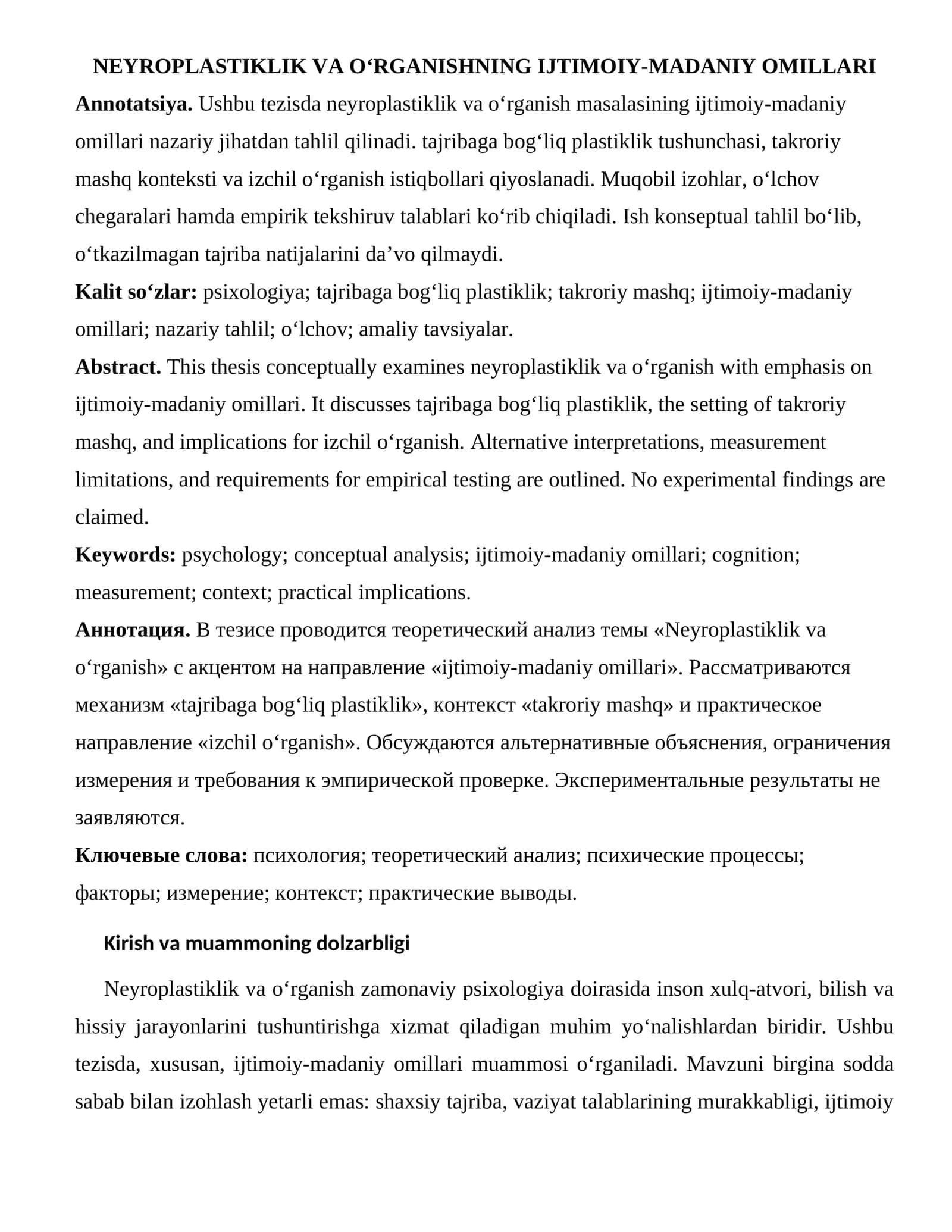 NEYROPLASTIKLIK VA O‘RGANISHNING IJTIMOIY-MADANIY OMILLARI 1