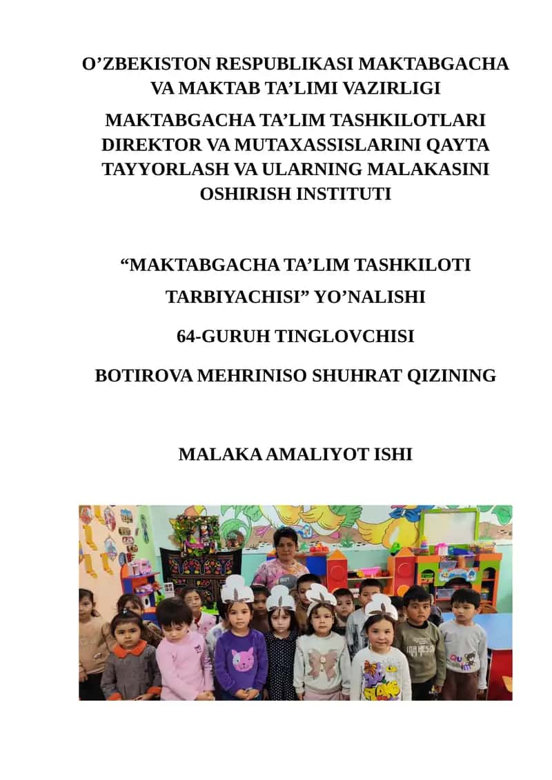 MAKTABGACHA TA’LIM TASHKILOTI TARBIYACHISI 1