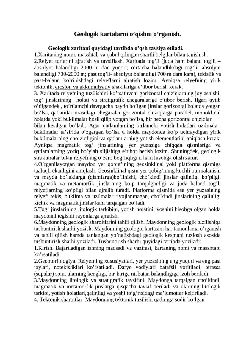 Geologik kartalarni o’qishni o’rganish 1
