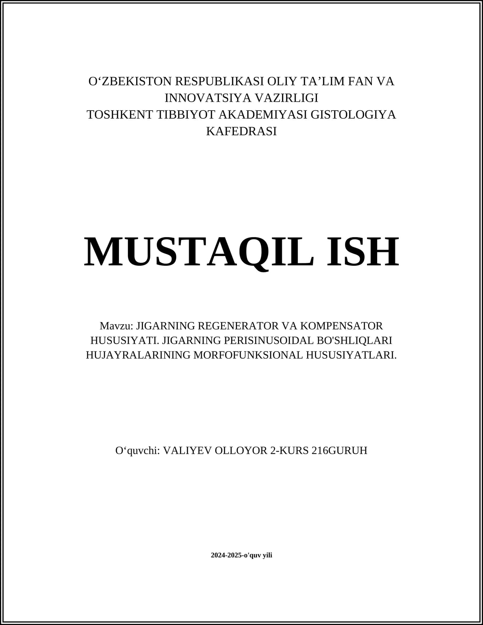 Jigarning Regenerator va Kompensator Hususiyati 1