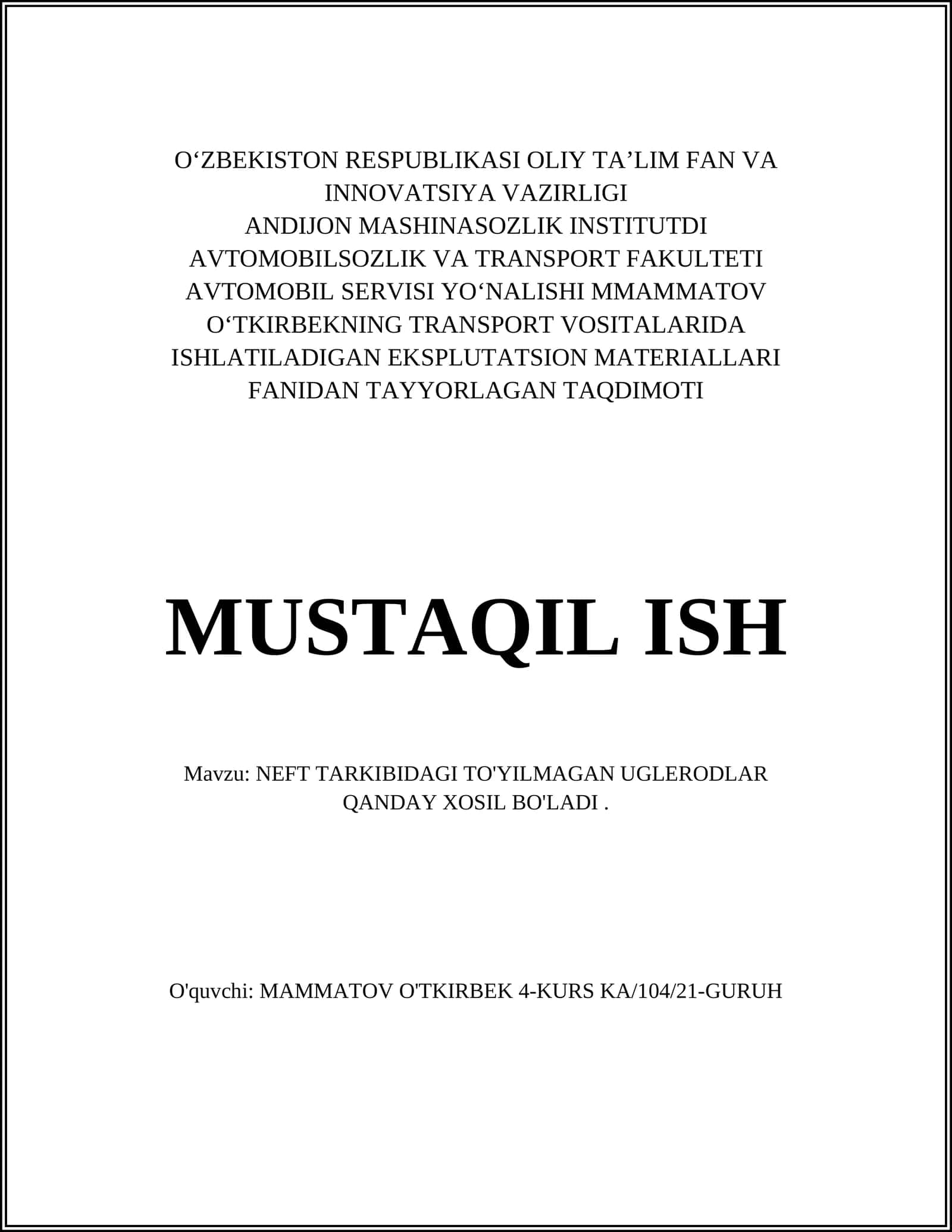 NEFT TARKIBIDAGI TO'YILMAGAN UGLERODLAR QANDAY XOSIL BO'LADI 1