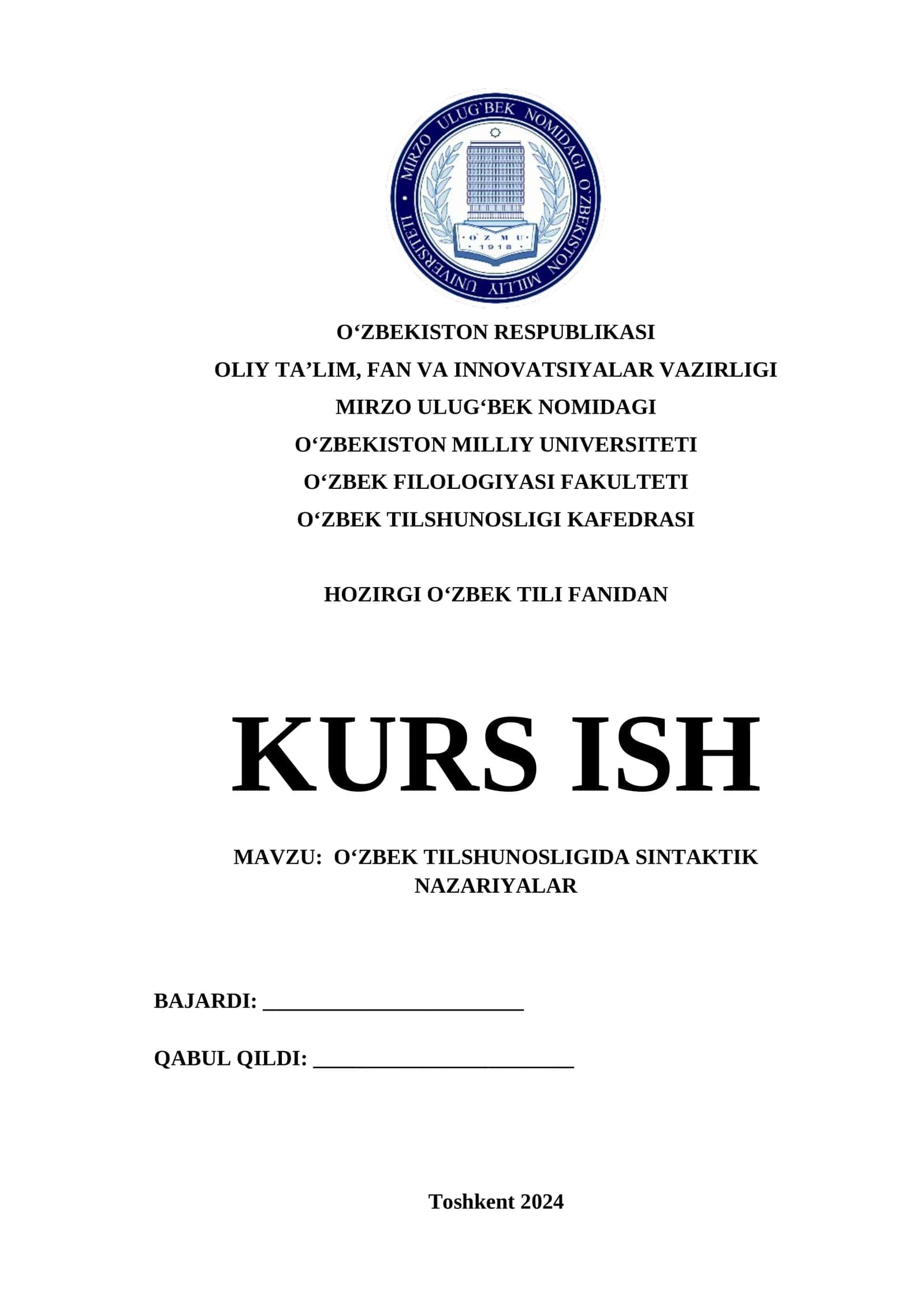 OʻZBEK TILSHUNOSLIGIDA SINTAKTIK NAZARIYALAR 1