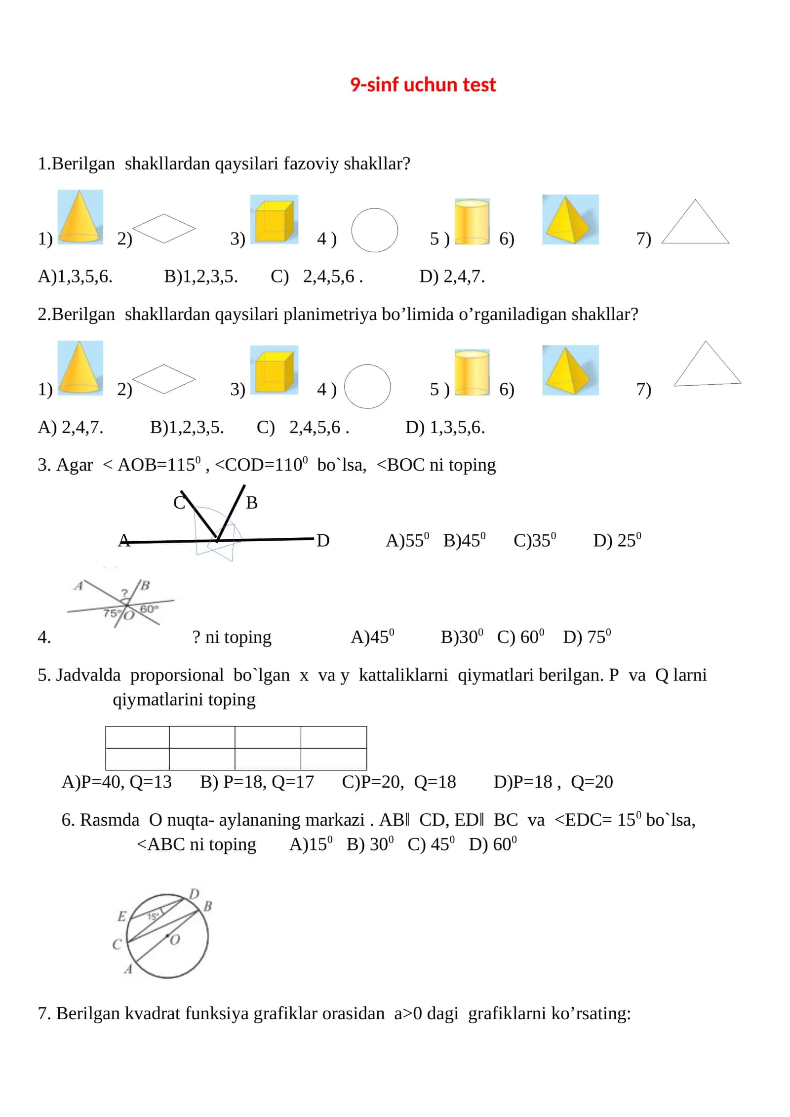 9-sinf uchun test 1