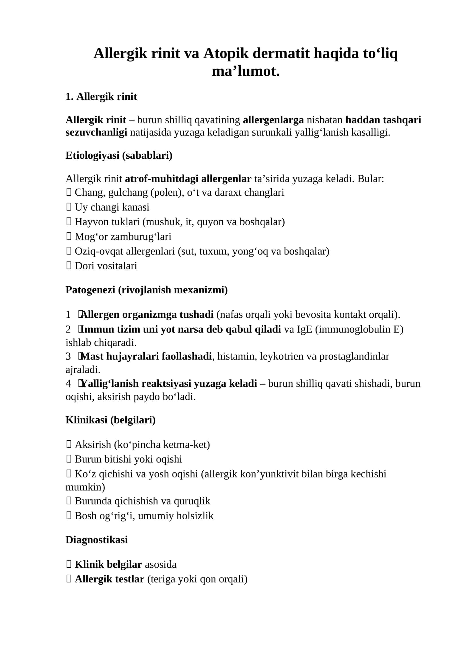 Allergik rinit va Atopik dermatit haqida to‘liq ma’lumot 1