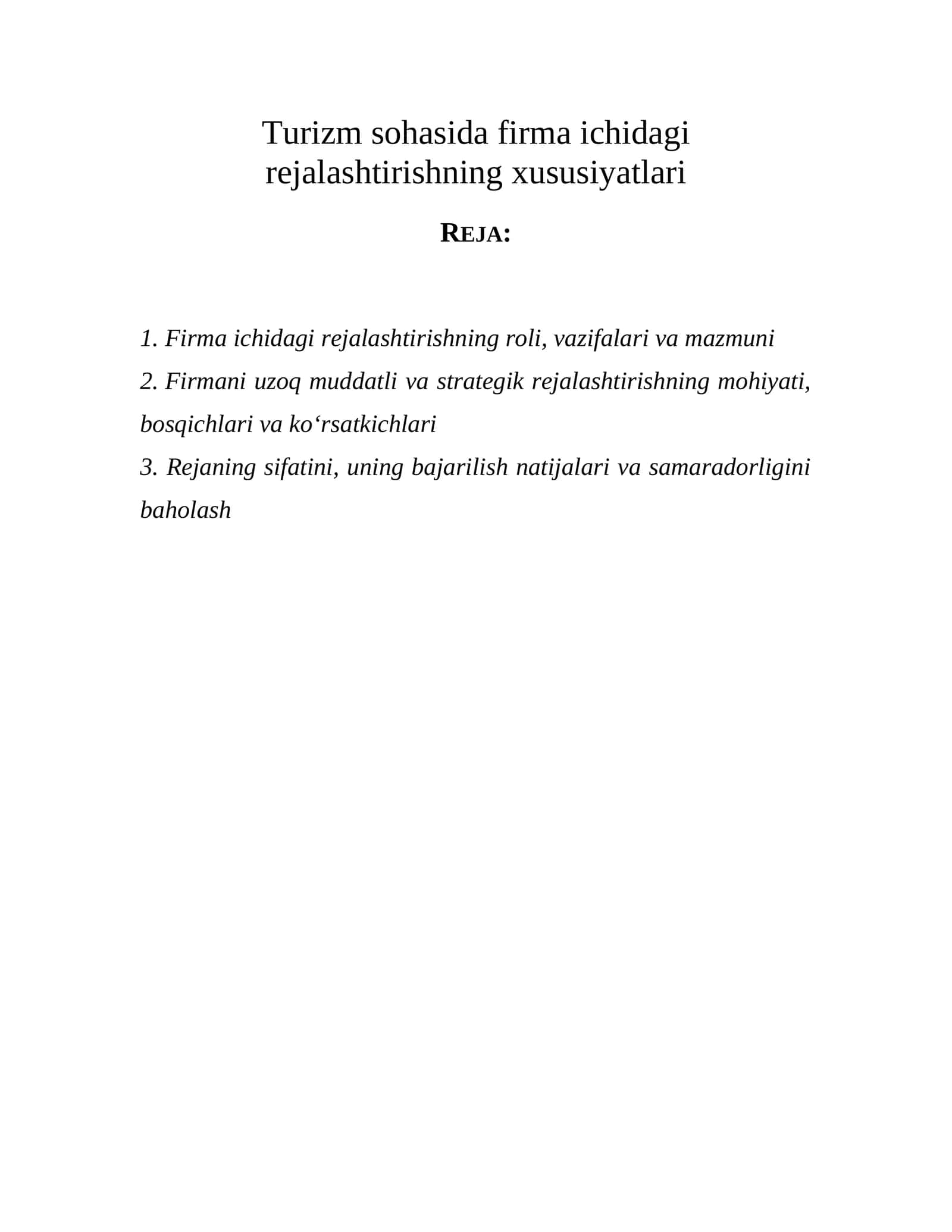 Firma ichidagi Rejalashtirishning Xususiyatlari 1