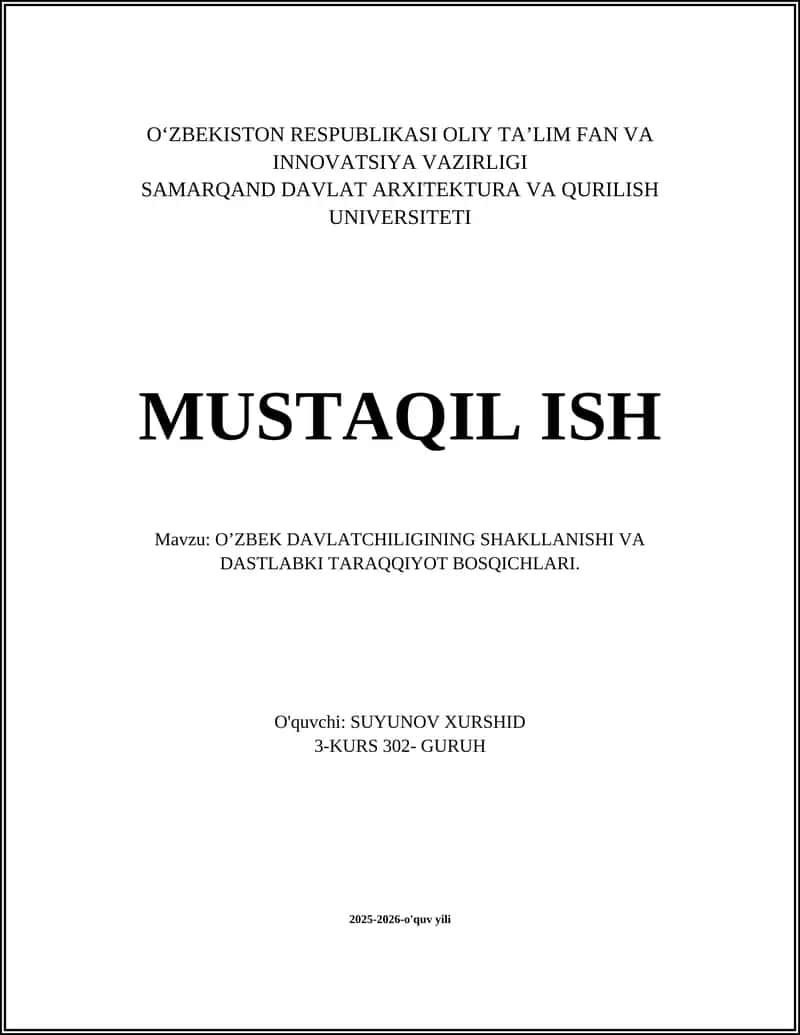 Oʻzbek Davlatchiligi Tarixi 1