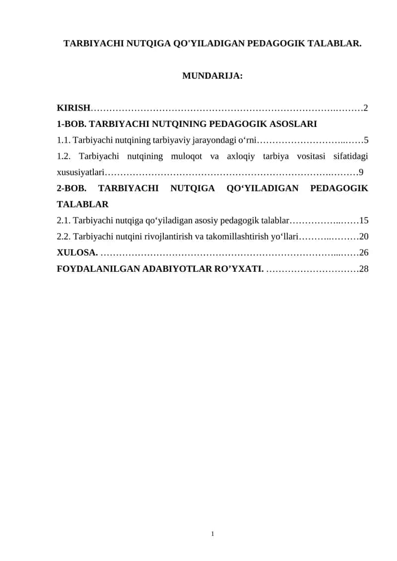 TARBIYACHI NUTQIGA QO'YILADIGAN PEDAGOGIK TALABLAR 1