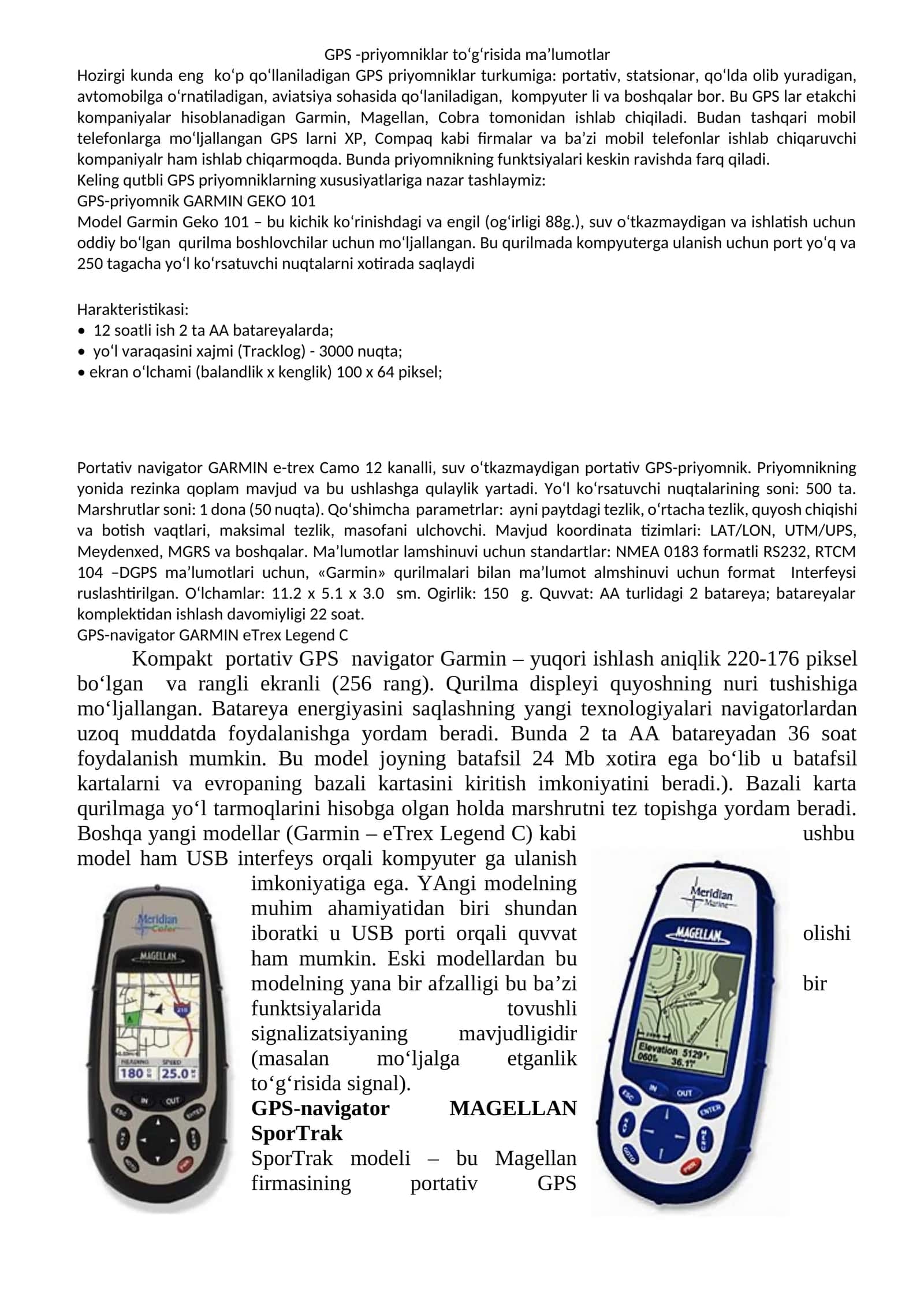 GPS-priyomniklar to'g'risida ma'lumotlar 1