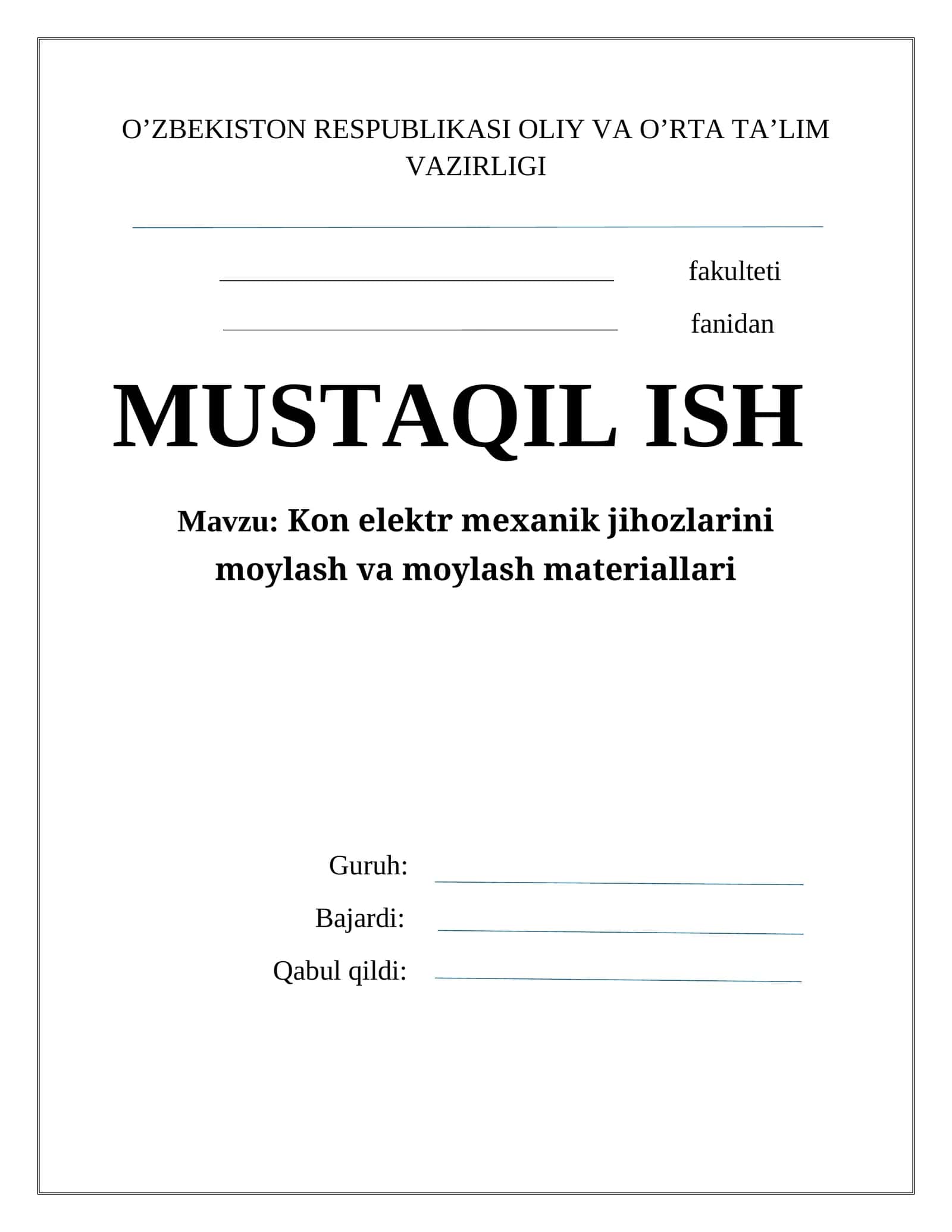 Kon elеktr mехanik jihozlarini moylash va moylash matеriallari 1