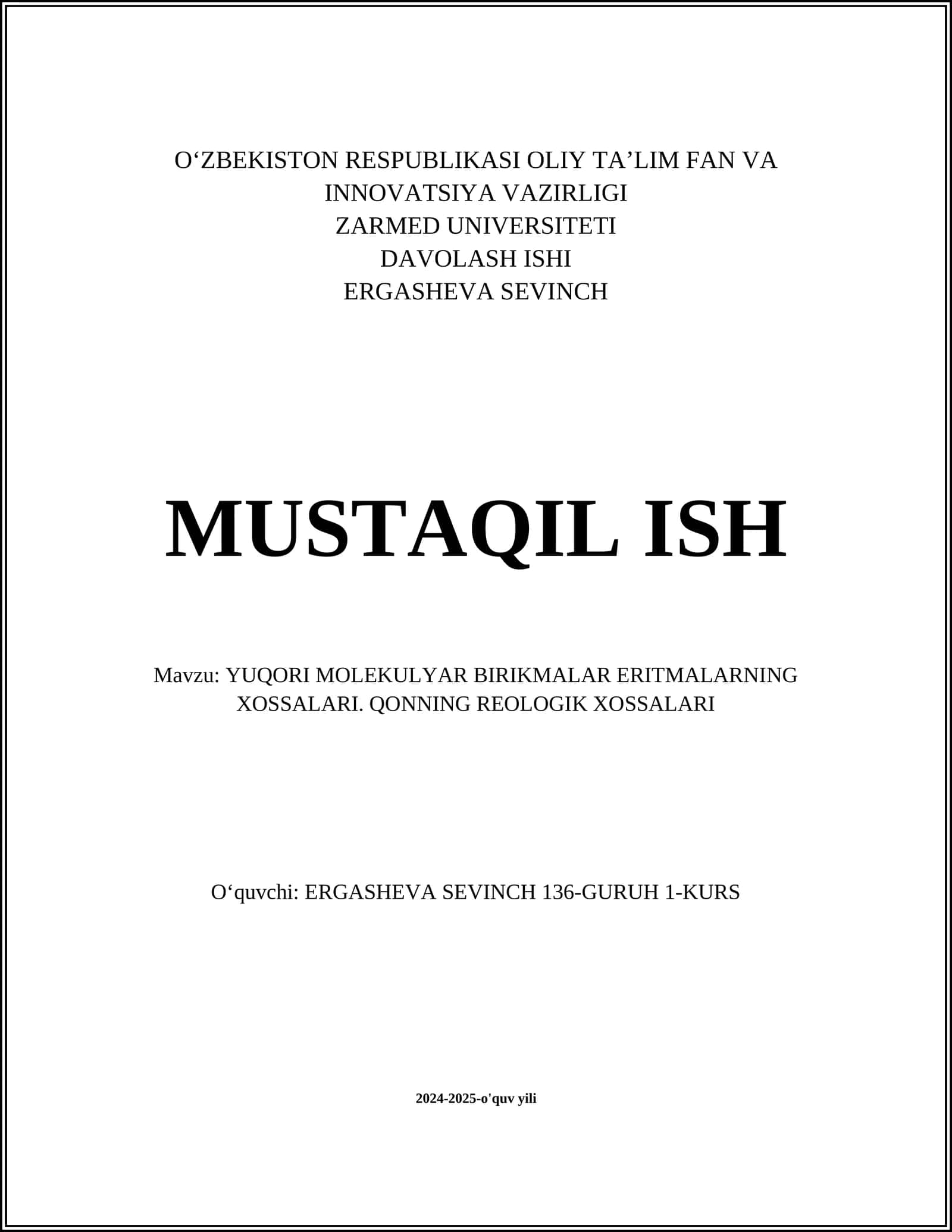 YUQORI MOLEKULYAR BIRIKMALAR ERITMALARNING XOSSALARI 1