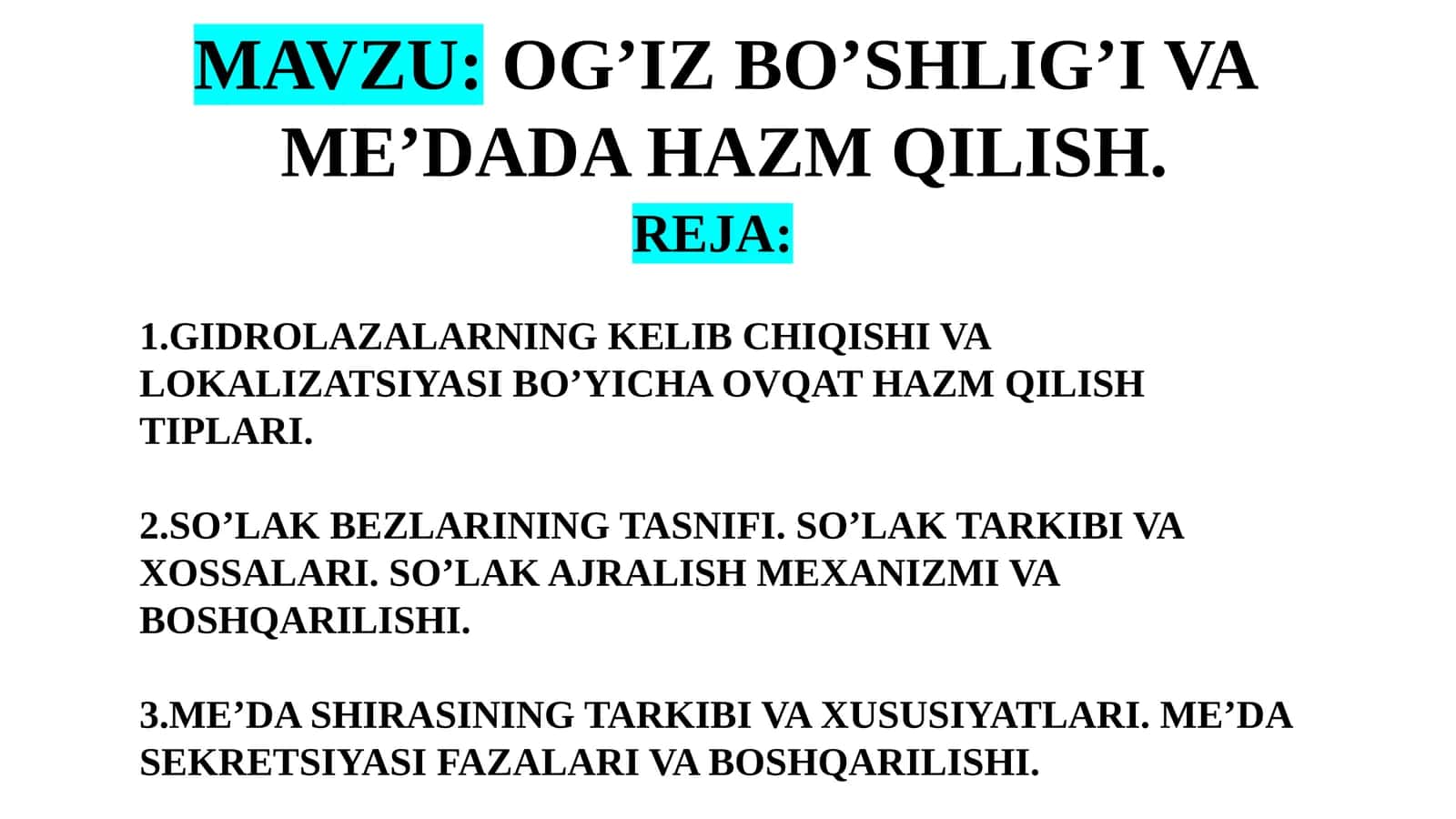 OG’IZ BO’SHLIG’I VA ME’DADA HAZM QILISH 1