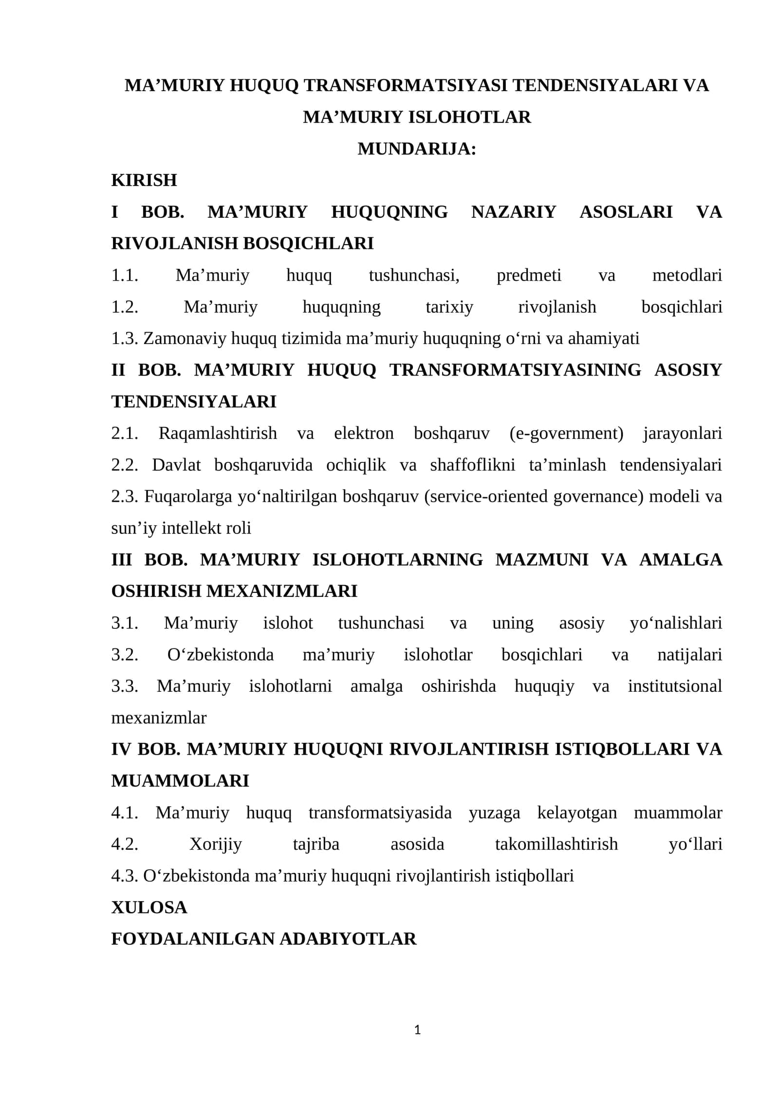 MA’MURIY HUQUQ TRANSFORMATSIYASI TENDENSIYALARI VA MA’MURIY ISLOHOTLAR 1