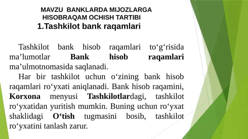 BANKLARDA MIJOZLARGA  HISOBRAQAM OCHISH TARTIBI 1