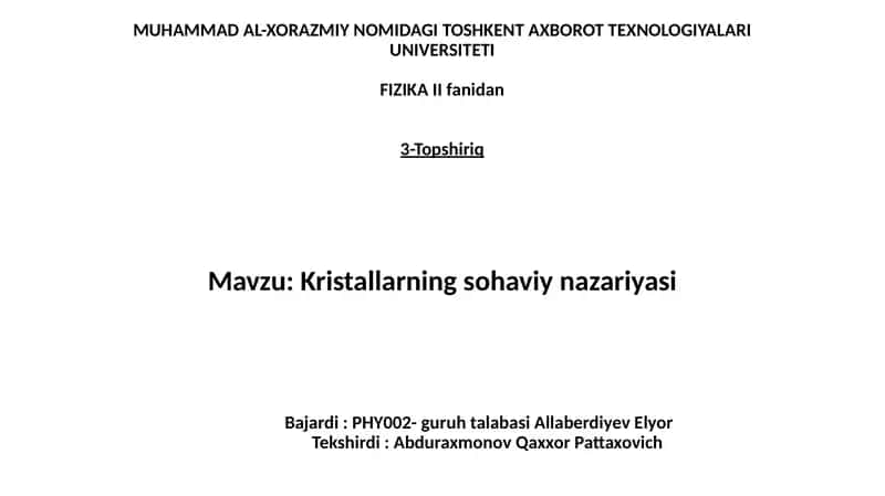 Kristallarning sohaviy nazariyasi 1