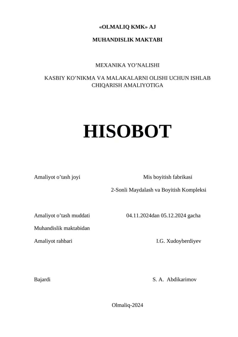 OLMALIQ KMK Hisobot 1
