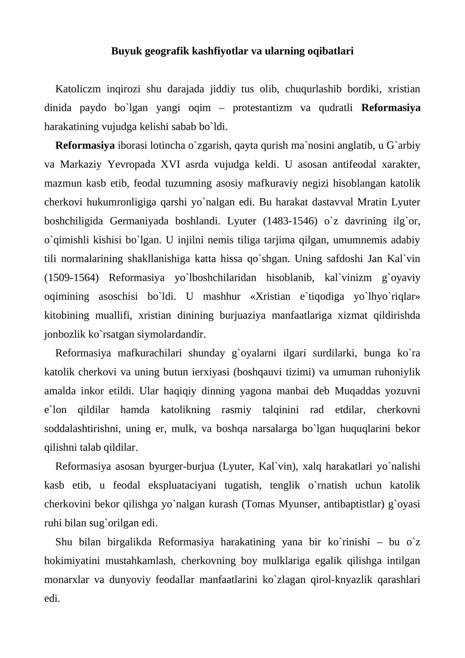 Buyuk geografik kashfiyotlar va ularning oqibatlari 1