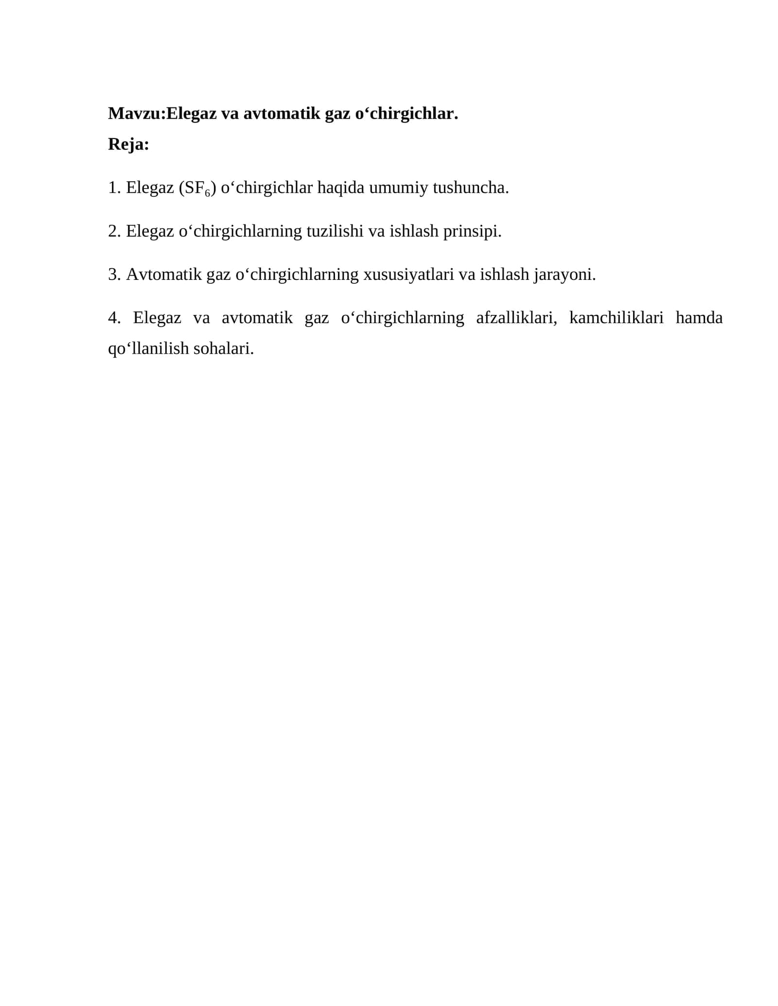 Elegaz va avtomatik gaz o‘chirgichlar 1