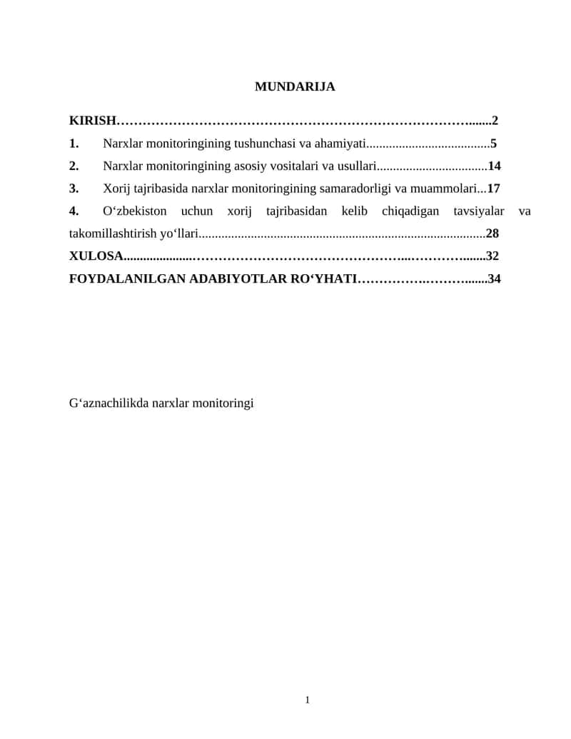 G‘aznachilikda narxlar monitoringi 1