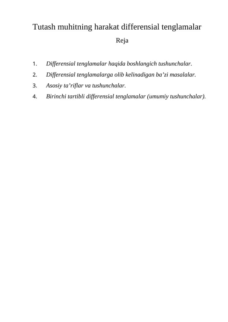Tutash muhitning harakat differensial tenglamalar 1