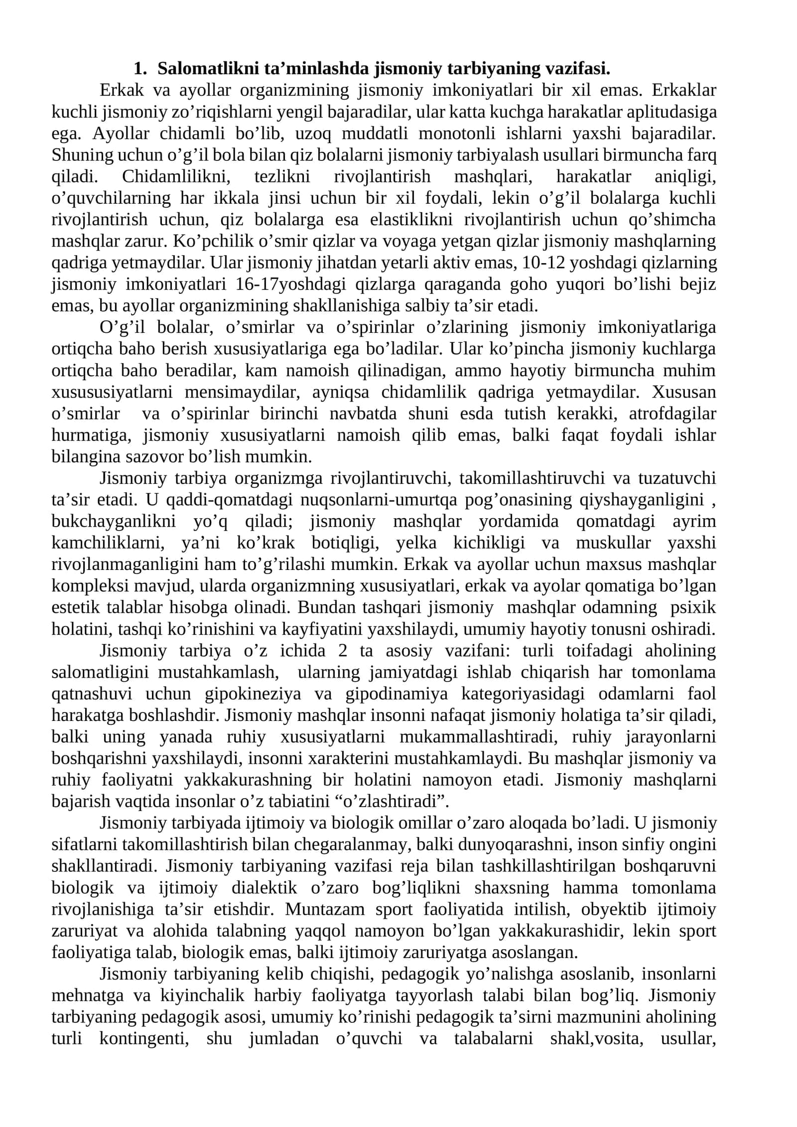 Salomatlikni ta’minlashda jismoniy tarbiyaning vazifasi 1