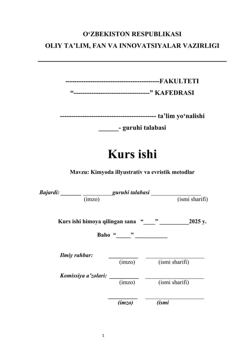 Kimyoda illyustrativ va evristik metodlar KURS ISHI 1