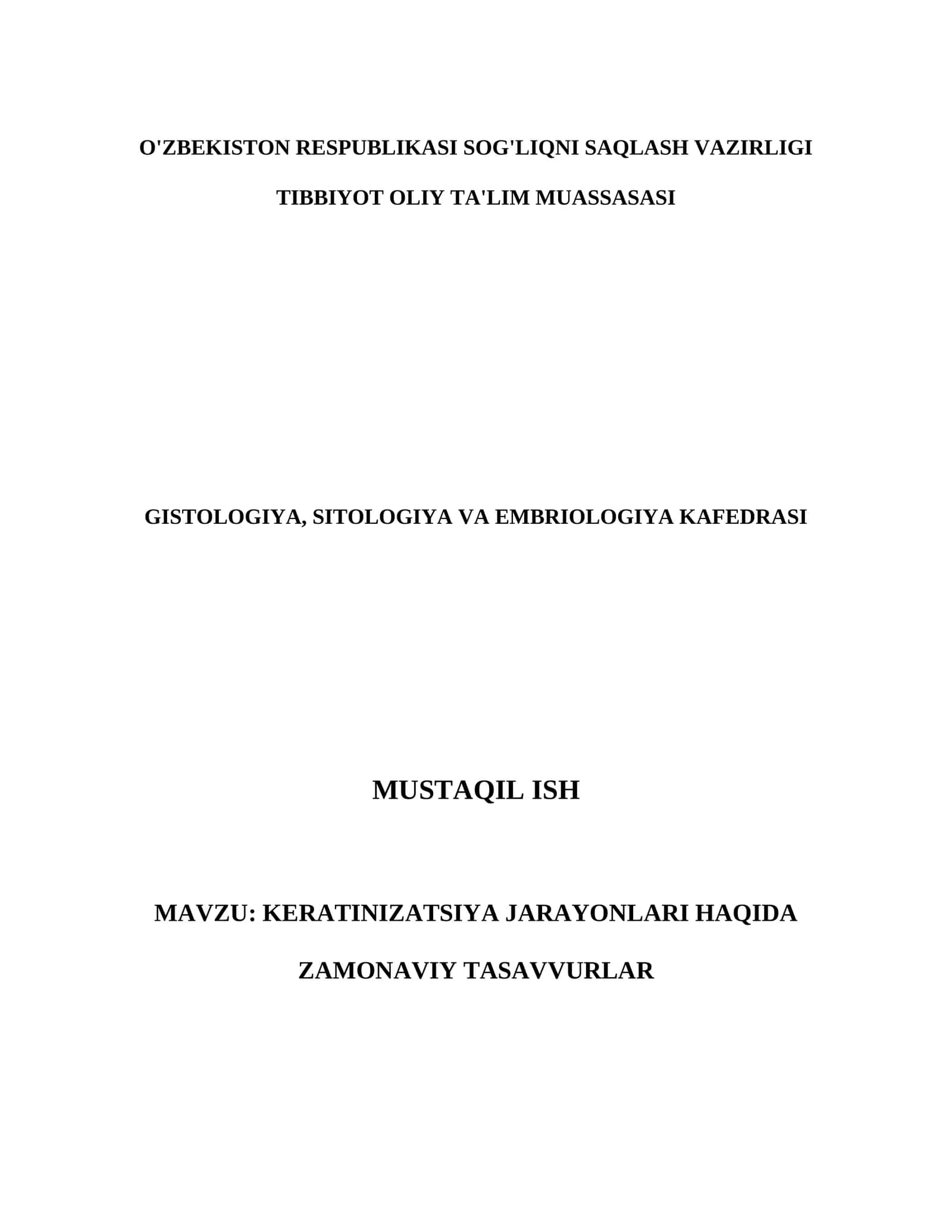 KERATINIZATSIYA JARAYONLARI HAQIDA ZAMONAVIY TASAVVURLAR 1