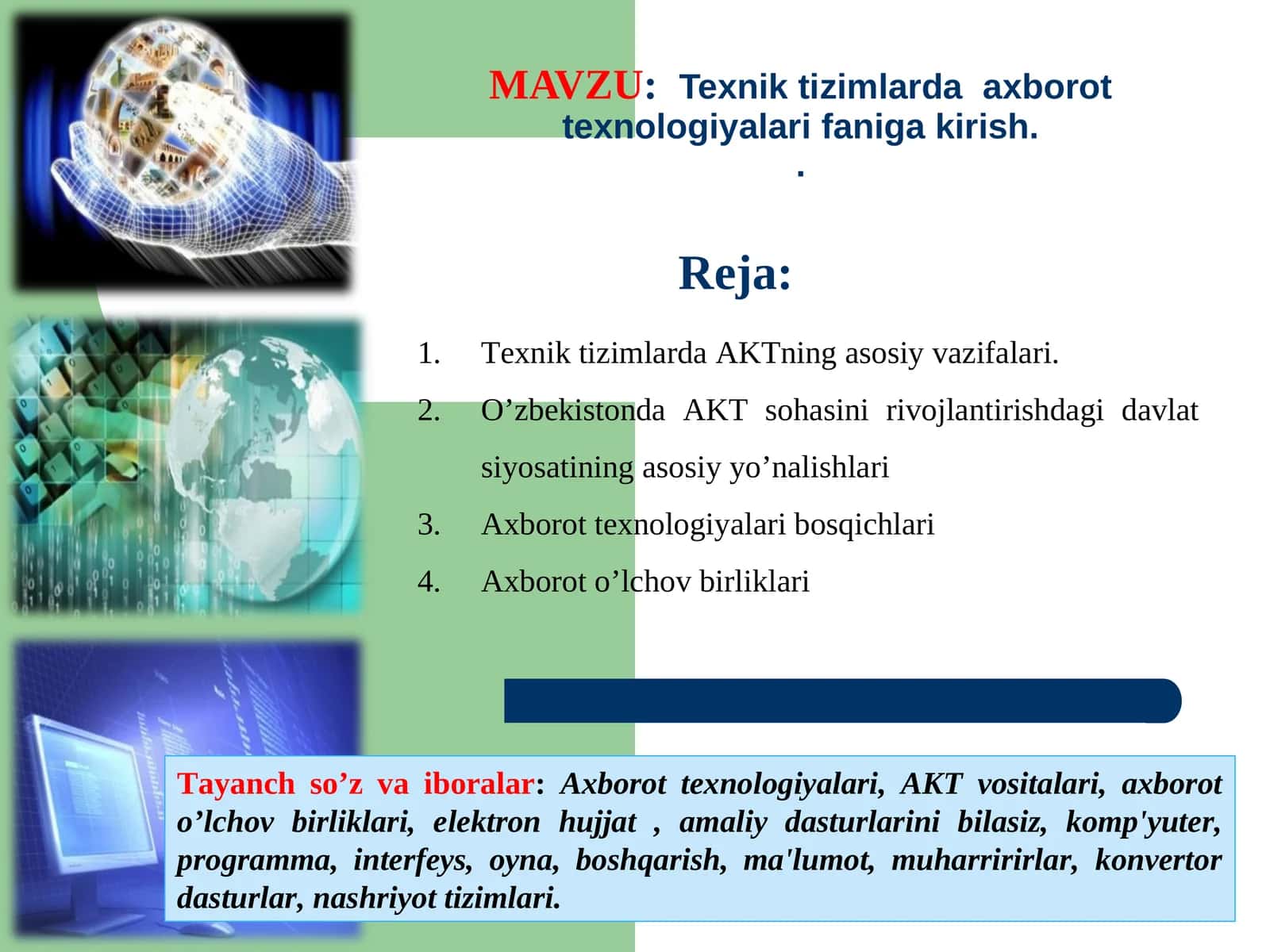 Texnik tizimlarda axborot texnologiyalari faniga kirish 1