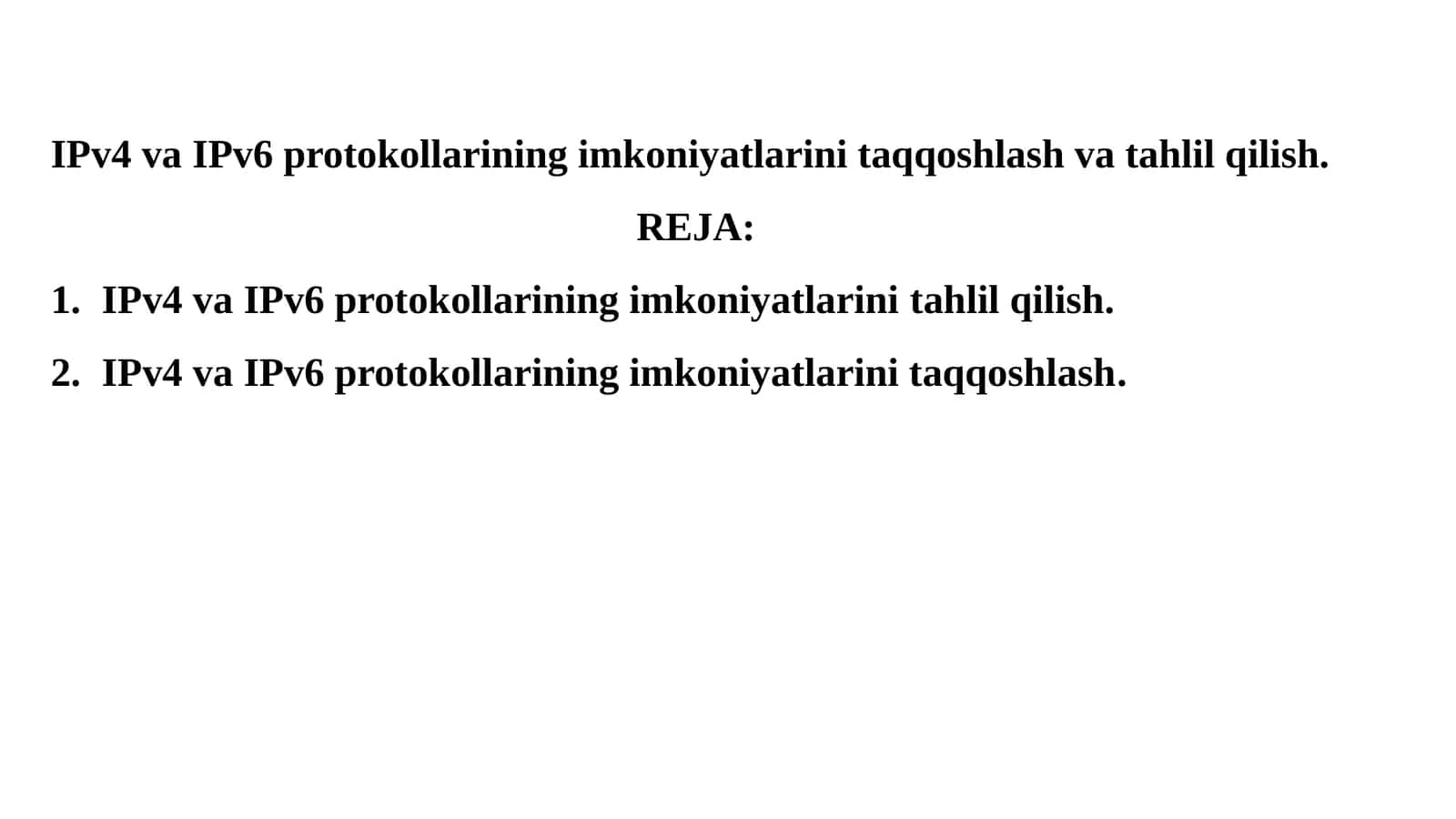 IPv4 va IPv6 tarmoq protokollari: taqqoslash va tahlil 1