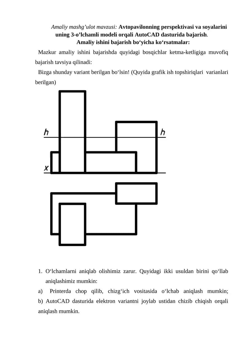 Autopavilon perspektivasi va soyalarini 3-o’lchamli model orqali AutoCAD dasturida bajarish 1