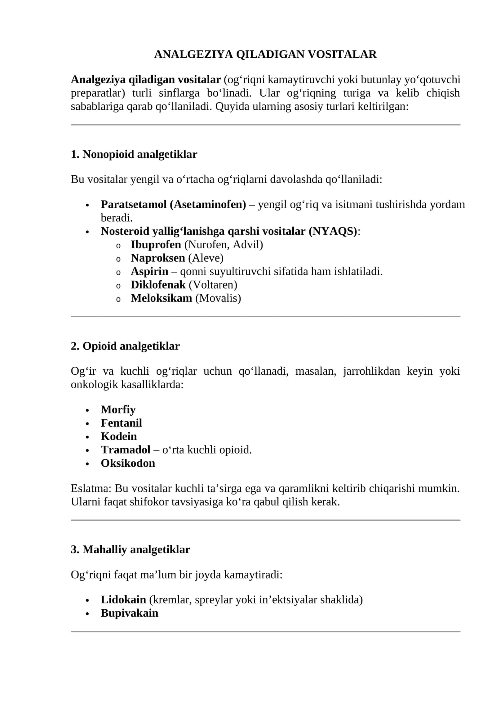 ANALGEZIYA QILADIGAN VOSITALAR 1