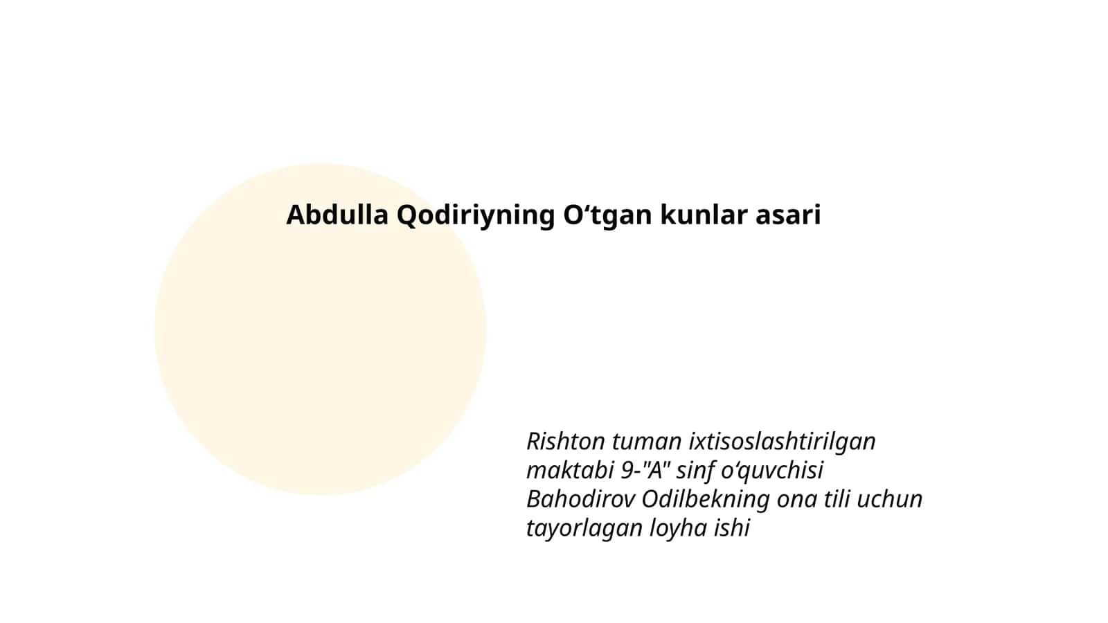 Abdulla Qodiriyning O‘tgan kunlar asari 1