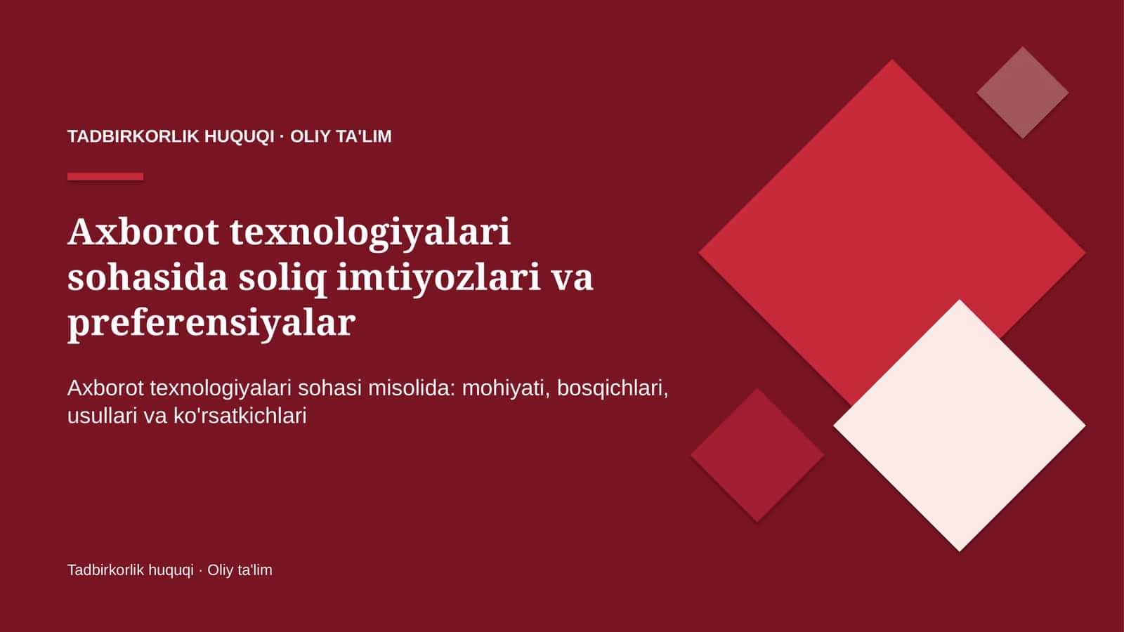 Axborot texnologiyalari sohasida soliq imtiyozlari va preferensiyalar 1